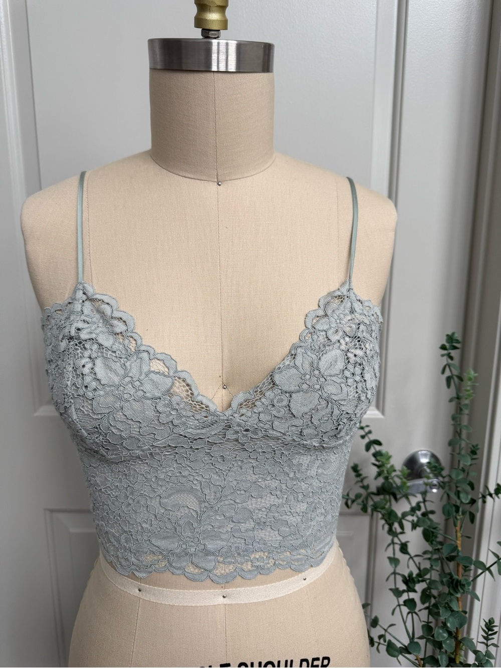 Express Lace Bralette Crop Top in Light Blue Gray